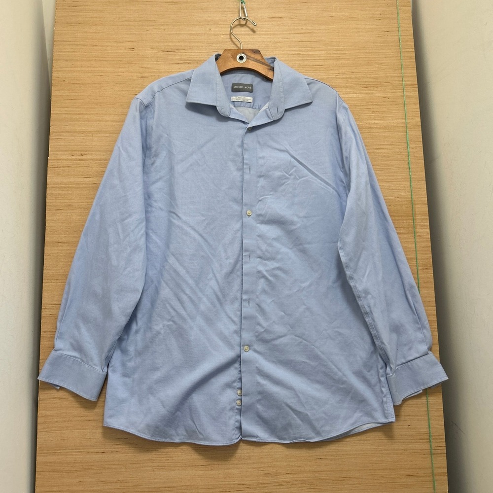 Michael Kors Mens Airsoft Stretch Regular Fit Non Iron Shirt Blue 16.5 32/33